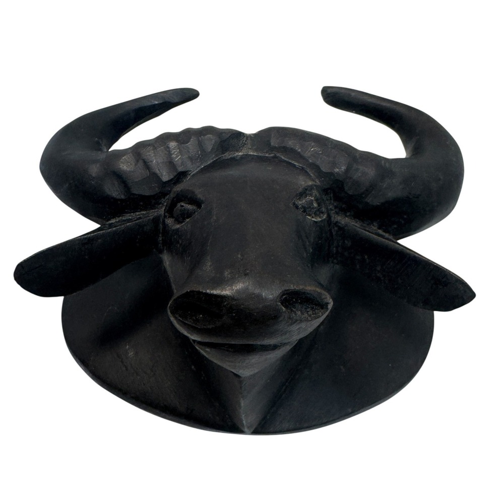 Vintage Hand Carved Ebony Wood Water Buffalo Wall Plaque Kenya African Art